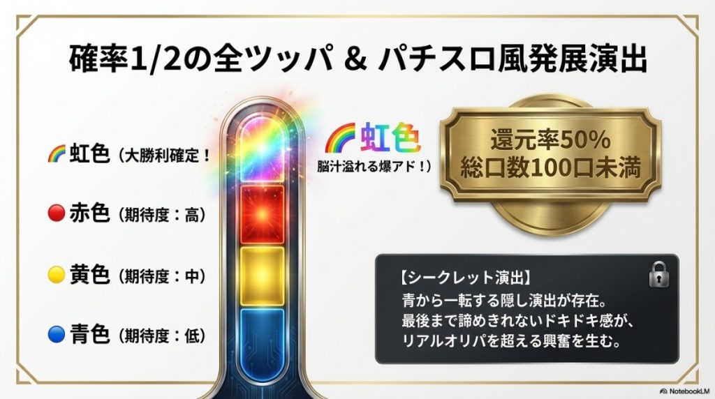 脳汁確定!確率1/2(ニブイチ)とパチスロ風演出で爆アドを狙え