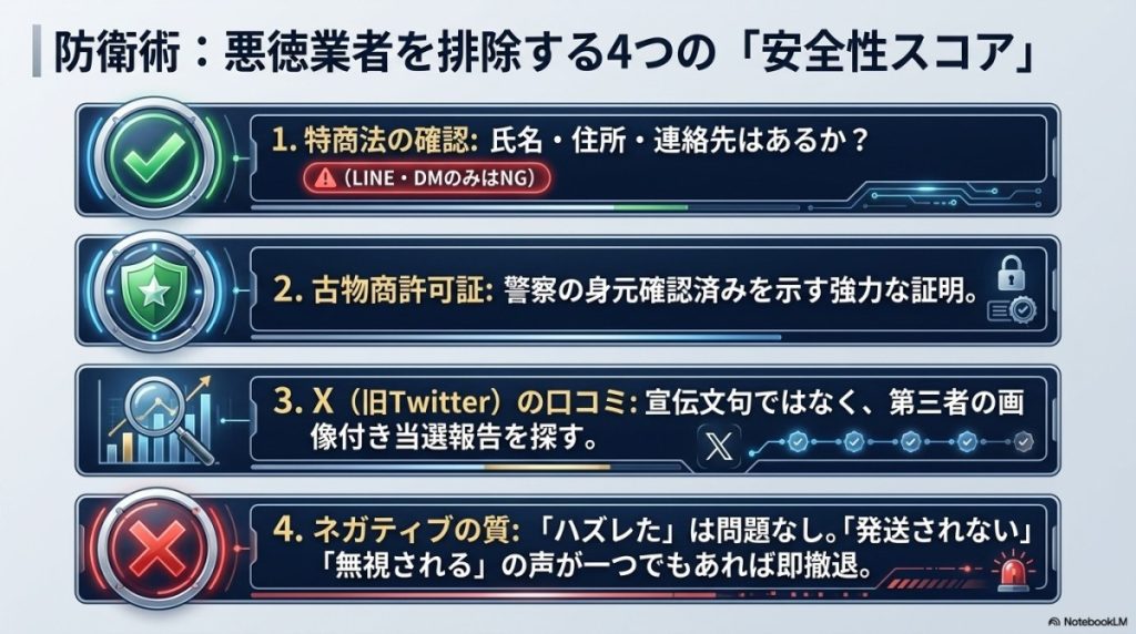 BASEオリパで悪徳業者を避ける!優良店を見極める4つの「安全性スコア」基準