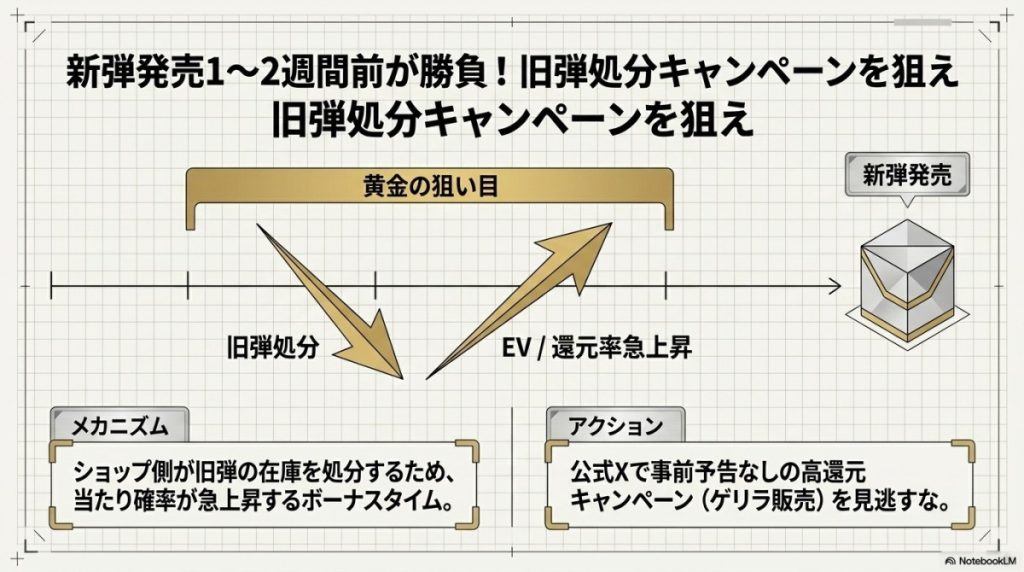 新弾発売1〜2週間前が勝負!旧弾処分キャンペーンの高還元を狙え