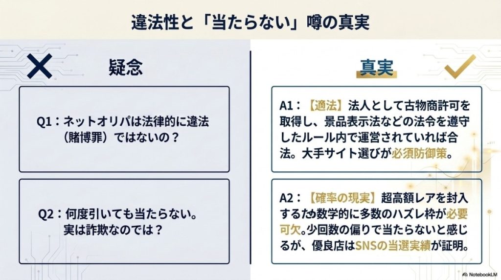 ネットオリパは法律的に違法(賭博罪)にならないの?