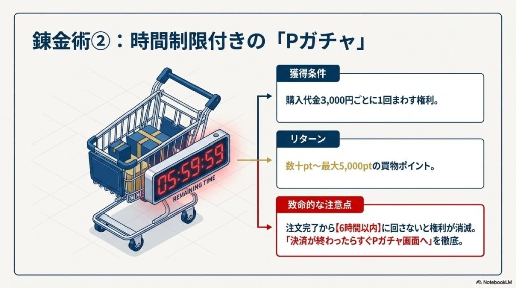 錬金術2:購入後は時間制限ありの「Pガチャ」でさらにポイントバック