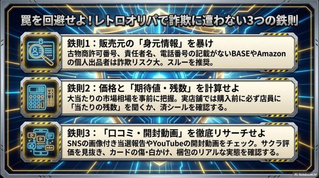 失敗しない!遊戯王レトロオリパ優良店の選び方・注意点 図解イラスト