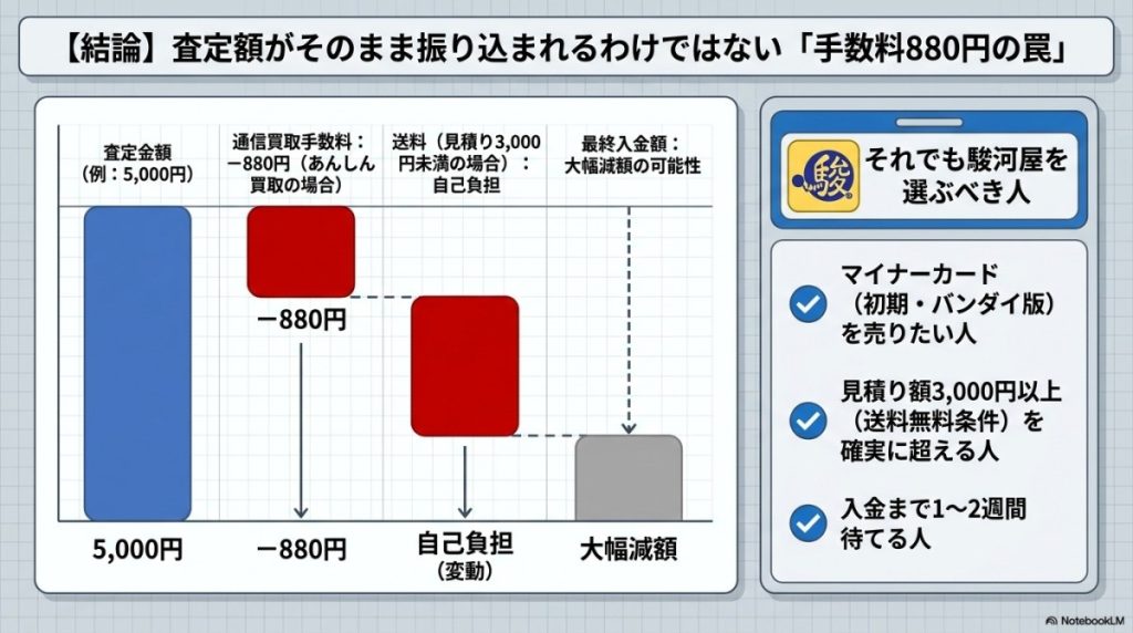 【結論】査定額がそのまま振り込まれるわけではない「手数料880円の罠」