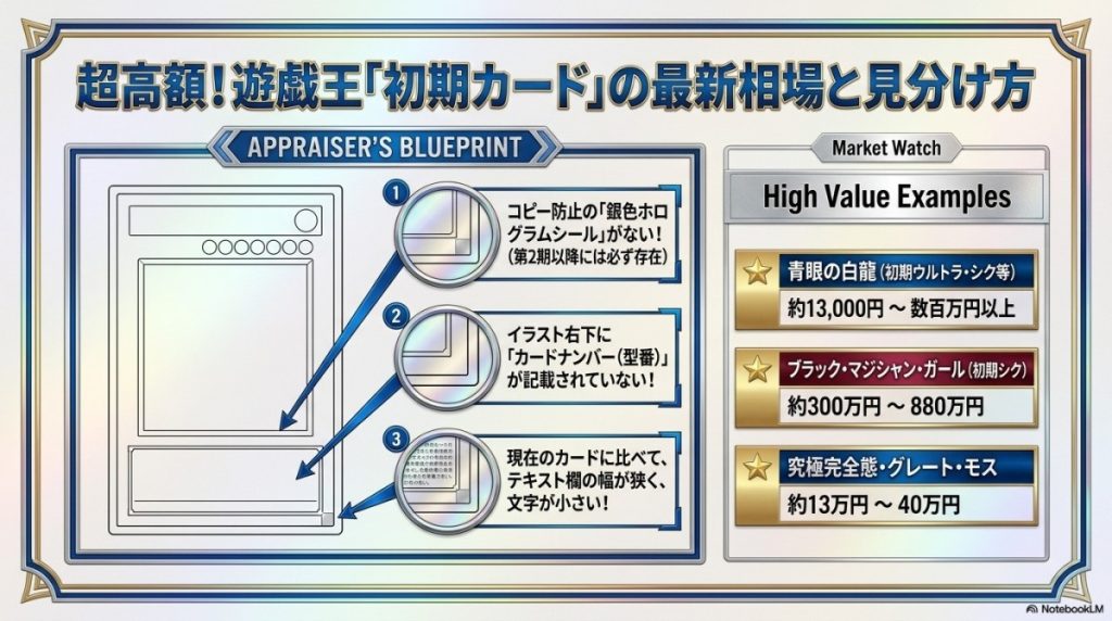 超高額!遊戯王「初期カード」の最新相場と見分け方 図解イラスト