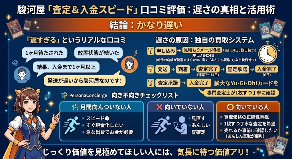 駿河屋「査定&入金スピード」口コミ評価:遅さの真相と活用術