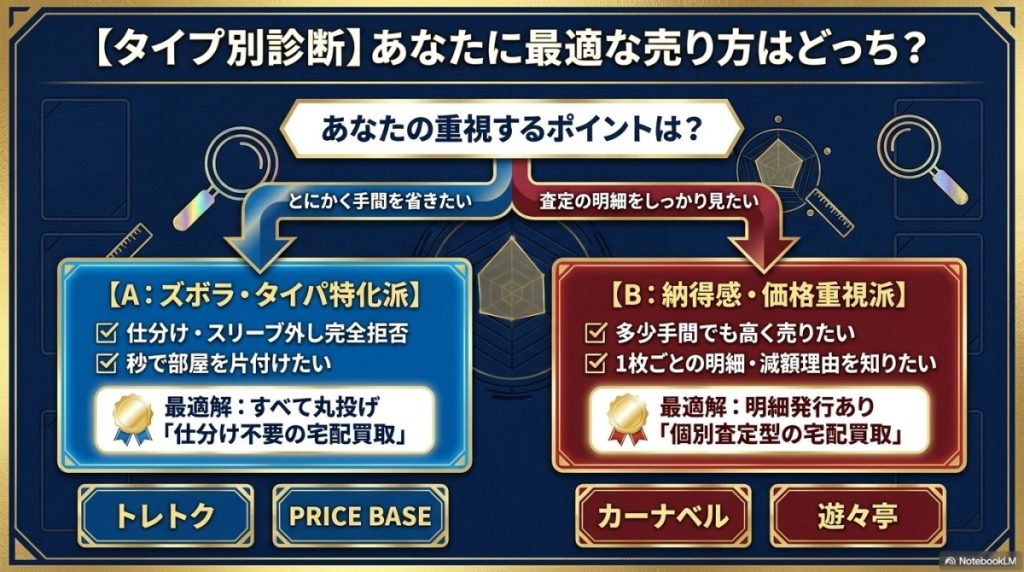 【タイプ別診断】ズボラ派vs価格重視派!あなたに最適なノーマルカードの売り方