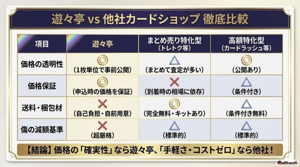 遊々亭と他社カードショップの遊戯王買取比較 図解イラスト