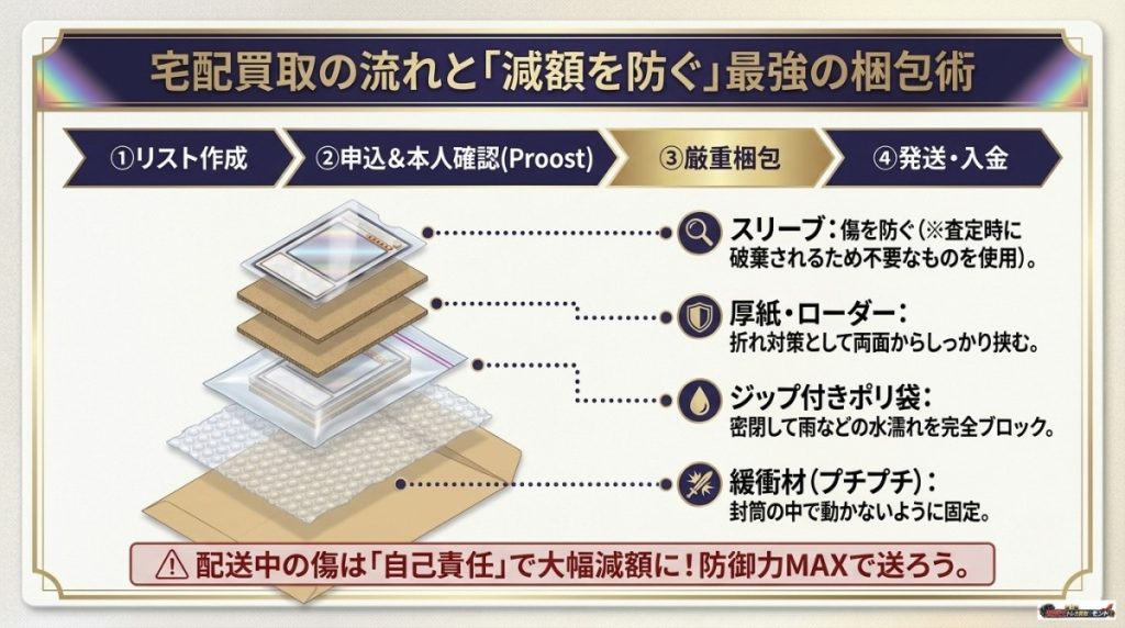 遊々亭の宅配買取の流れと減額を防ぐ梱包のコツ 図解イラスト