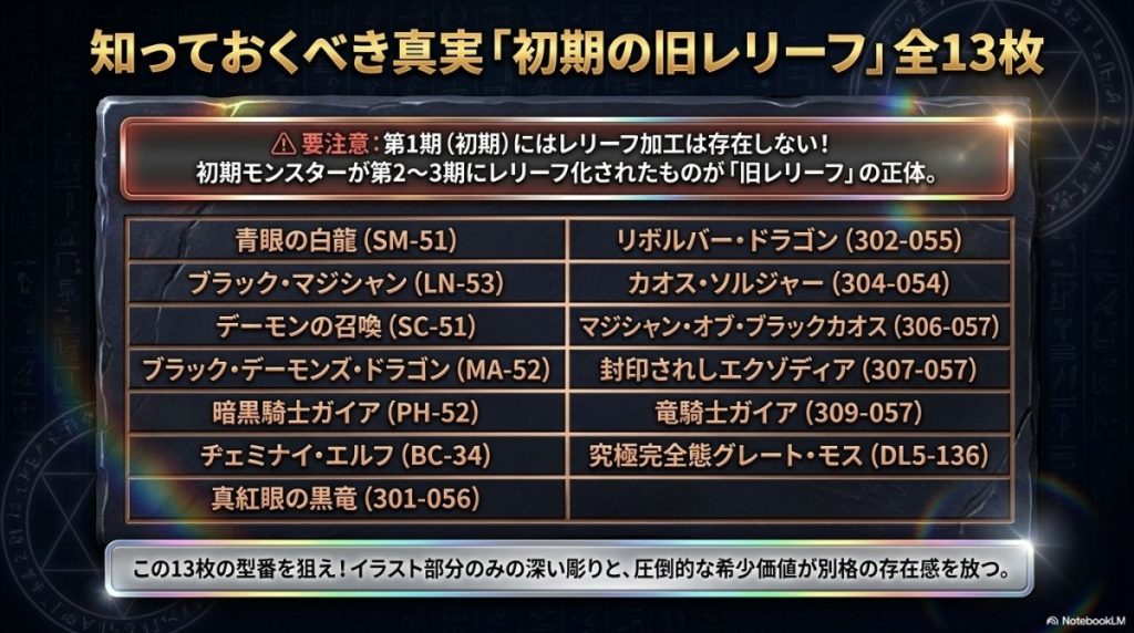 実は存在しない?遊戯王「初期の旧レリーフ」全13枚の正しい定義と青眼の白龍(SM-51)の魅力