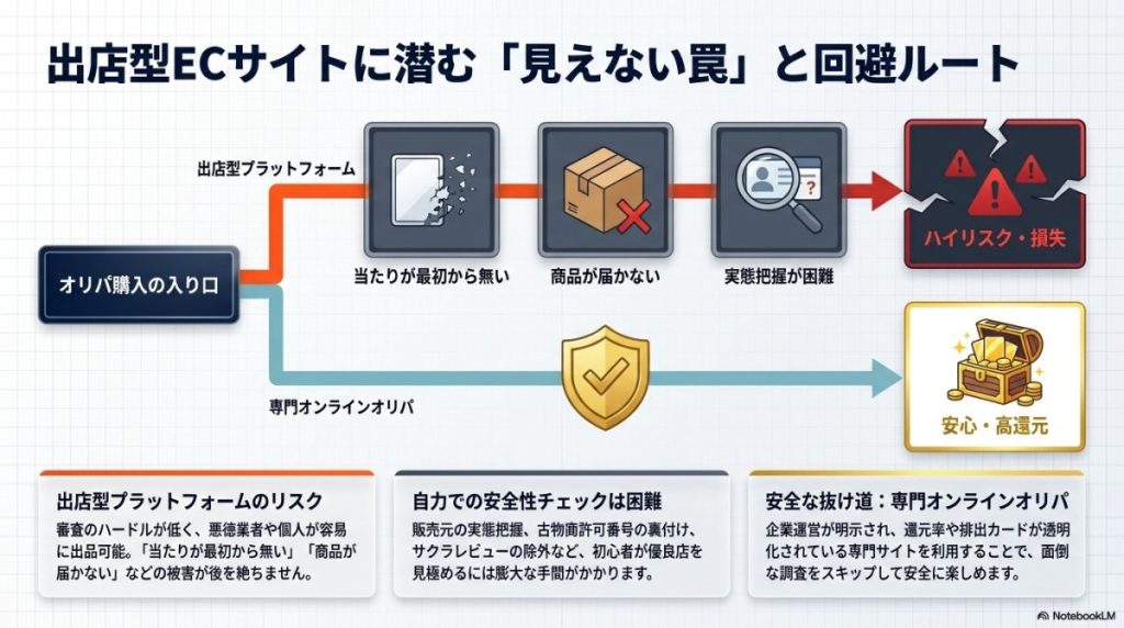 楽天で遊戯王オリパを買うのは危険?初心者によくある失敗と注意点 図解イラスト