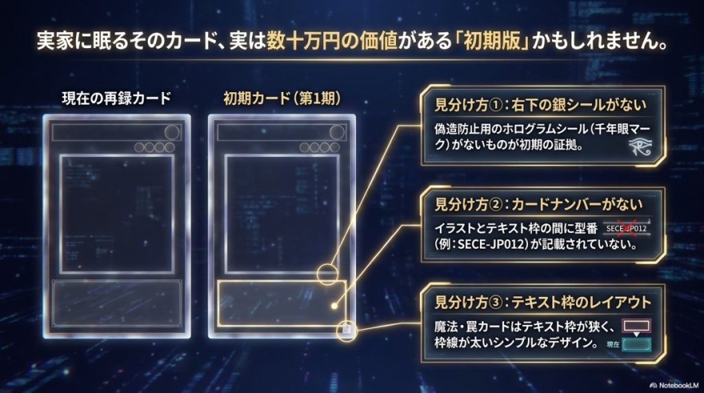 失敗しない!遊戯王 初期カード(第1期)と2期以降の正確な見分け方 図解イラスト