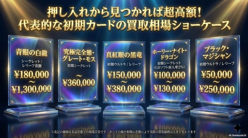遊戯王 初期カードの高額買取相場 図解イラスト