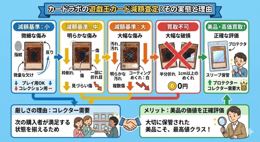 『【減額の実態】なぜカードラボは「厳しい」と言われるのか?』の図解画像