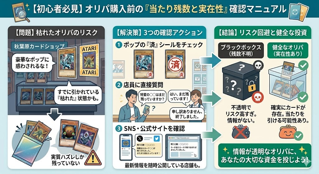 当たり残数とカードの実在性の確認方法の図解