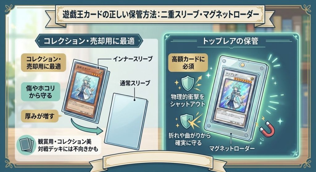 『二重スリーブ・硬質ケース(マグネットローダー)での正しい保管方法』の図解画像